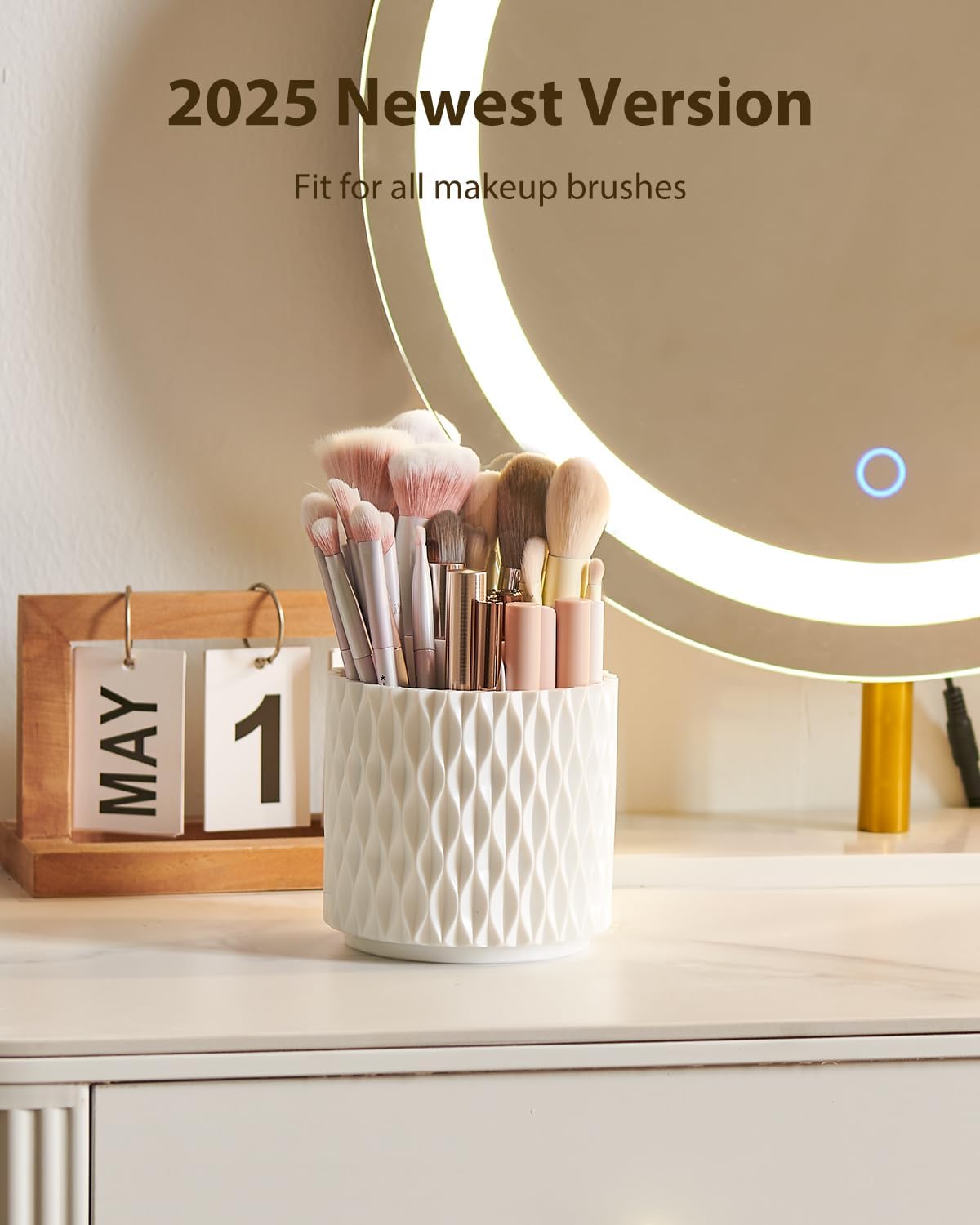 [Upgrade] Rotating Makeup Brush Holder, [Large Capacity] 5 Slot Cosmetics Make up Brush Organizer Storage for Dresser, Countertop, Vanity & Bathroom