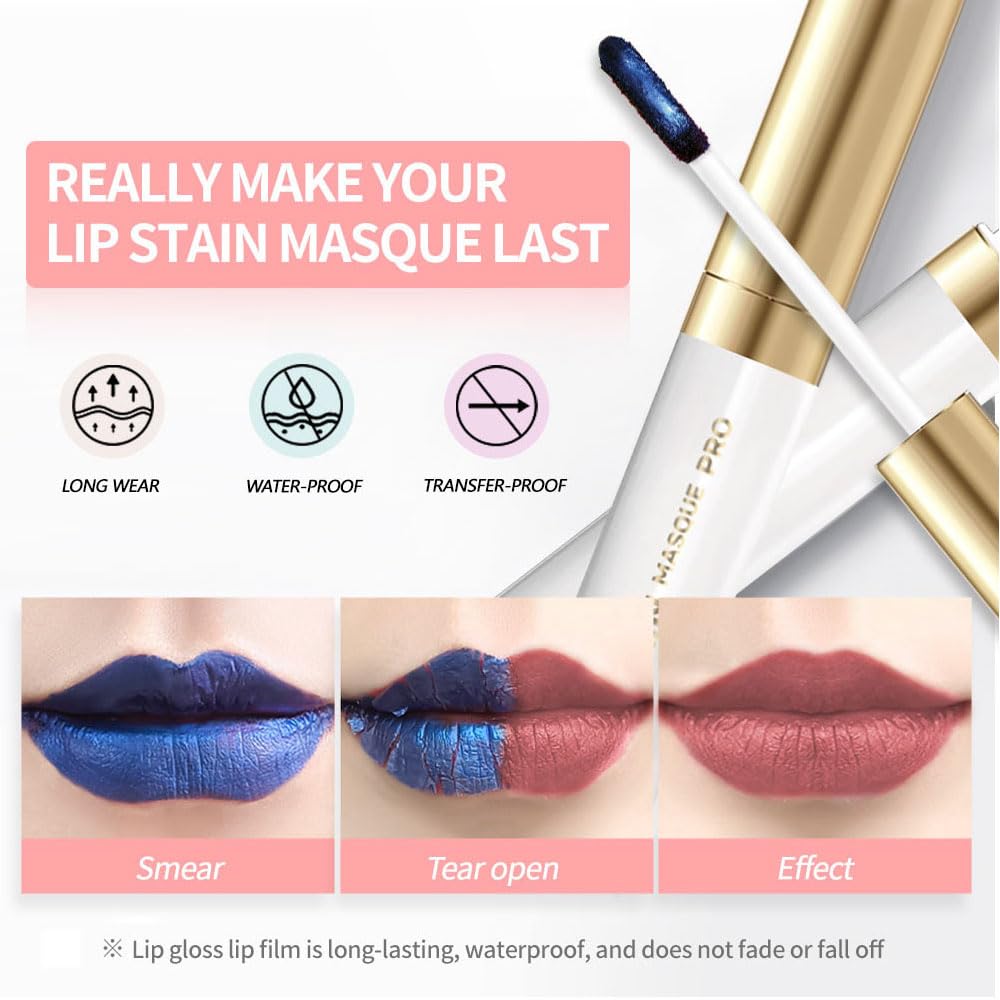 Lip Stain - Wipe-Off & Peel Off Lip Color | Waterproof, Long Lasting, Transfer-Resistant, Smudge-Proof Lip Tint | Easy Wipe Finish, High Pigment | All-Day Vibrant Kiss-Proof Lip Stain, dusty rose