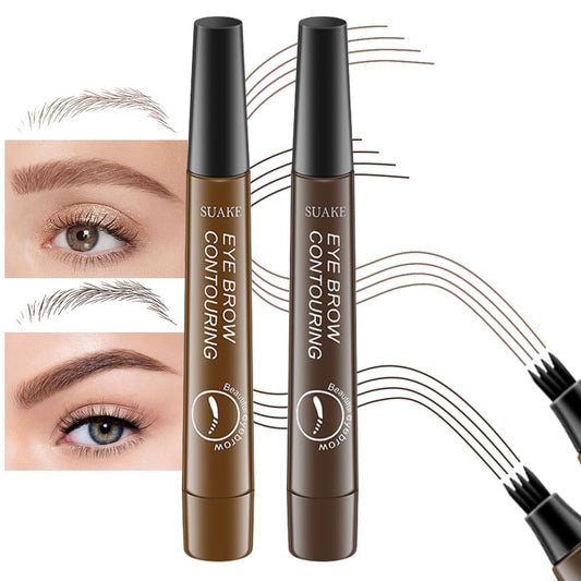 Kaely 2Pcs Light Dark Brown Eyebrow Pencils for Women, 4 Tip Magical Precise Waterproof Brow Pen, Microblading Eyebrow Contouring Pen, lapiz de cejas 3d Eye Brow Gel, 24h Smudge Proof,01+02