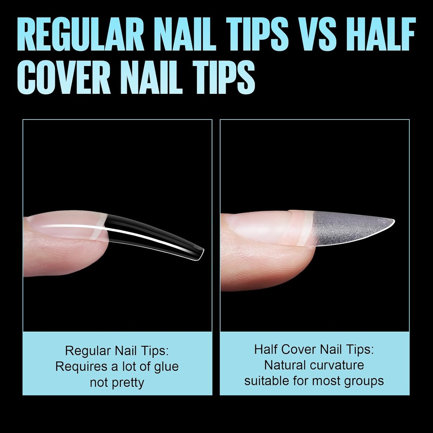 TOMICCA Short Almond Nail Tips, 504Pcs Full Matte Press on Half Cover Acrylic Nails,12 Sizes No C Curve Fake Nail Tips for Nail Extension Art Home DIY Nail Salon