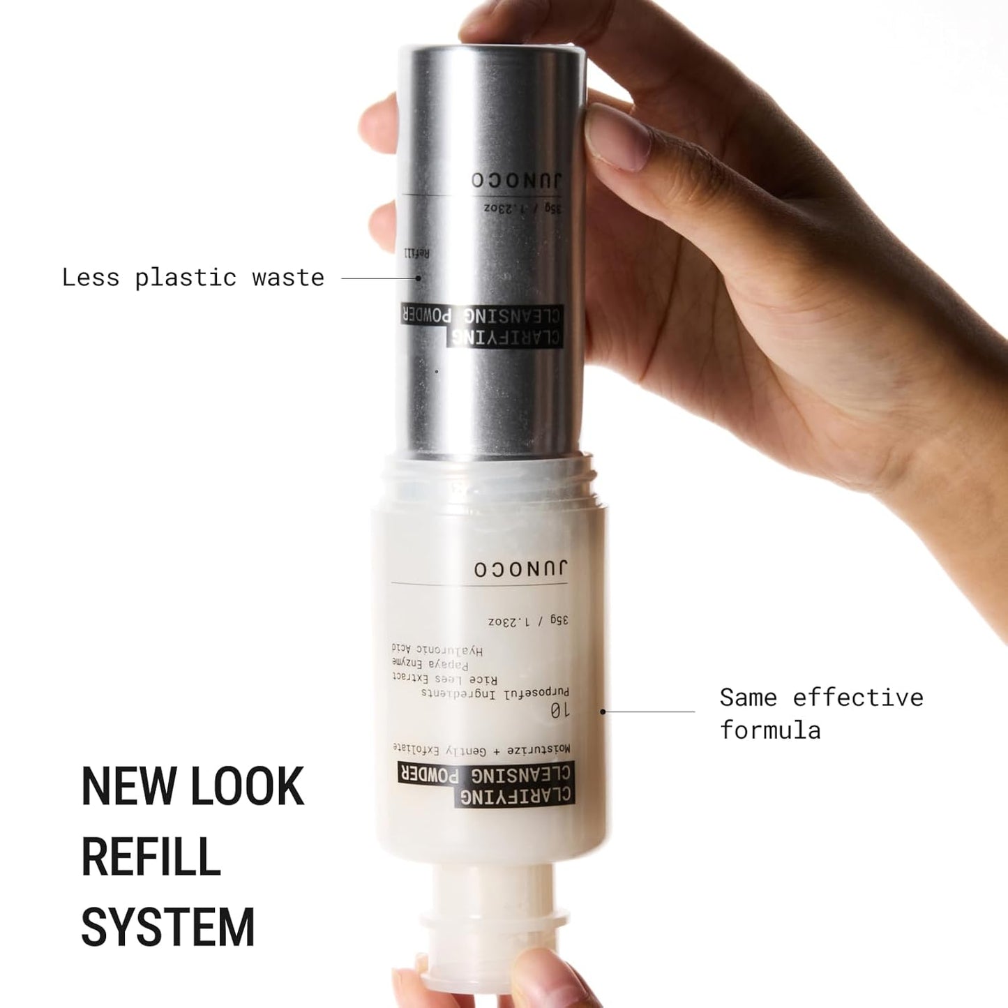 JUNO & Co. JADE Clarifying Cleansing Powder, Refillable Exfoliating Enzyme Face Cleanser to Enhance Smooth, Hydrated Skin