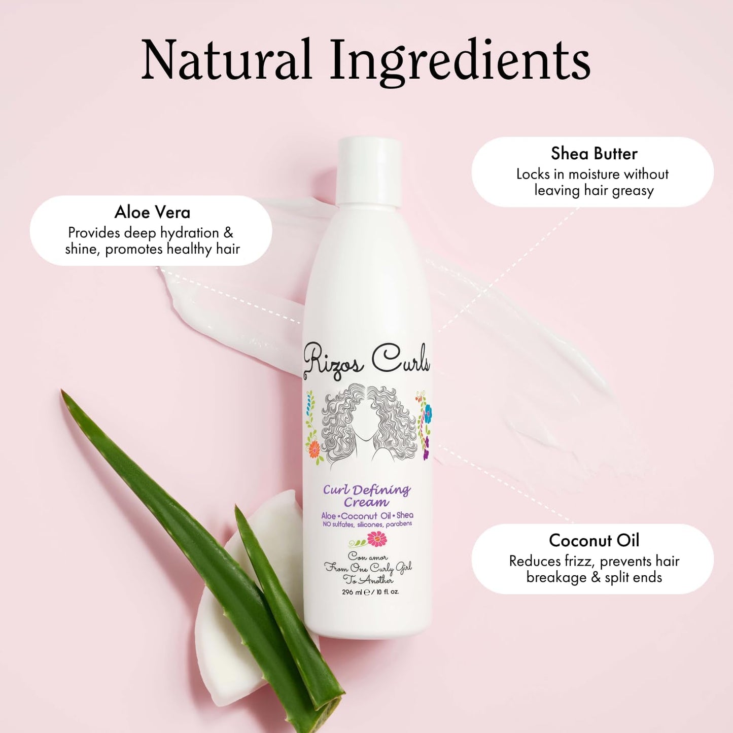 Rizos Curls Curl Defining Cream for Wavy, Curly, Coily Hair – Frizz Control, Defines, Softens, Moisturizes, Adds Shine for 1a–4c Hair Types – Sulfate & Paraben