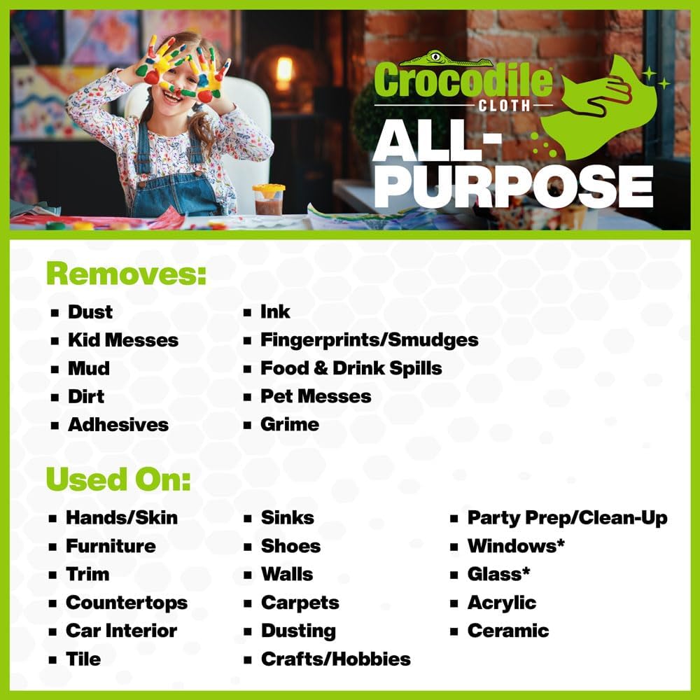 Crocodile Cloth All-Purpose Cleaning Wipes – 80 Count, 15"x10" Extra Large Plant-Based Disposable Cloths – Moist, Absorbent, Safe on Skin, Multi-Surface Use