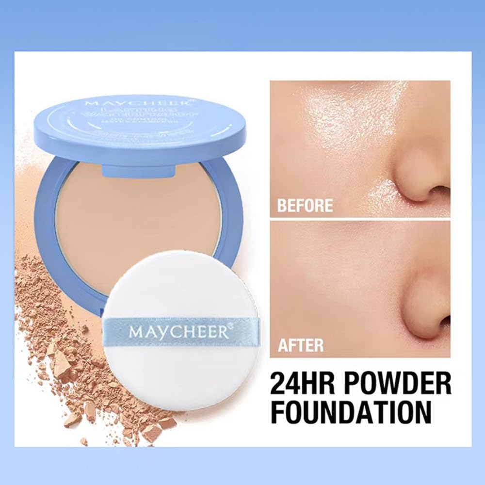 LAMUSELAND Pressed Powder Compact, Oil Control Brighten Skin 3 Color Face Powder, Whitening Highlighting Face Makeup Tools for Women Girls (JG06)