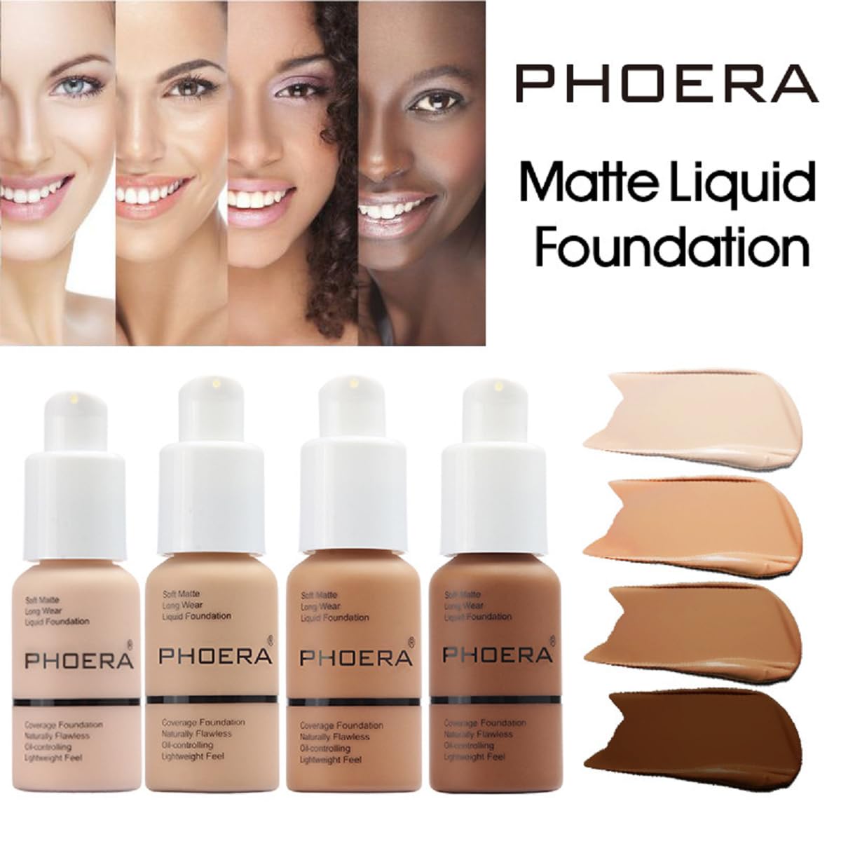 PHOERA Foundation, Long-Lasting Waterproof Oil Full Coverage Flawless Soft Matte Liquid Foundation.(﻿ 1pcs-111# Chestnut)