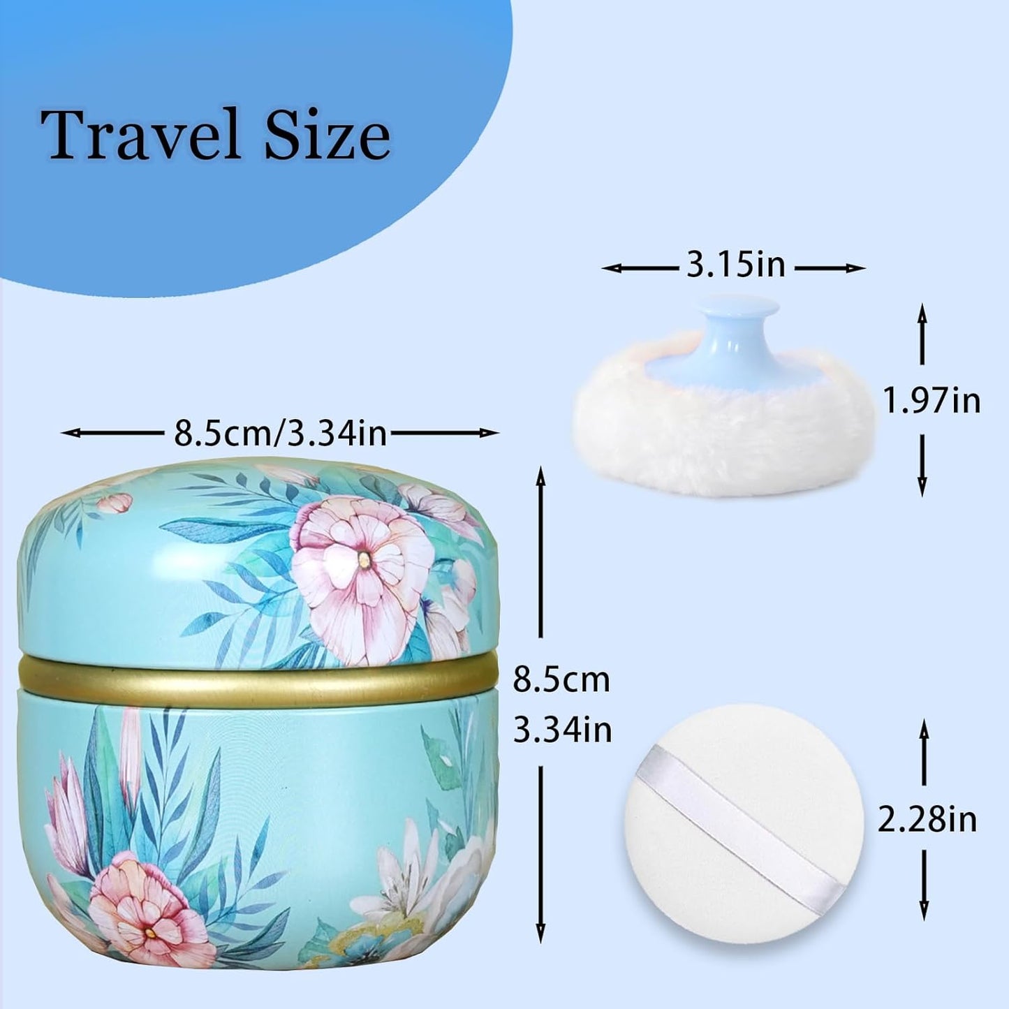 SHIMIDO Body Powder Puff and Container, 3.15" Portable Empty Body Powder Container for Baby Women's Loose Dusting Powder, Powder Case Box with Lids for Bath, Travel and Home Use (Big Flower)
