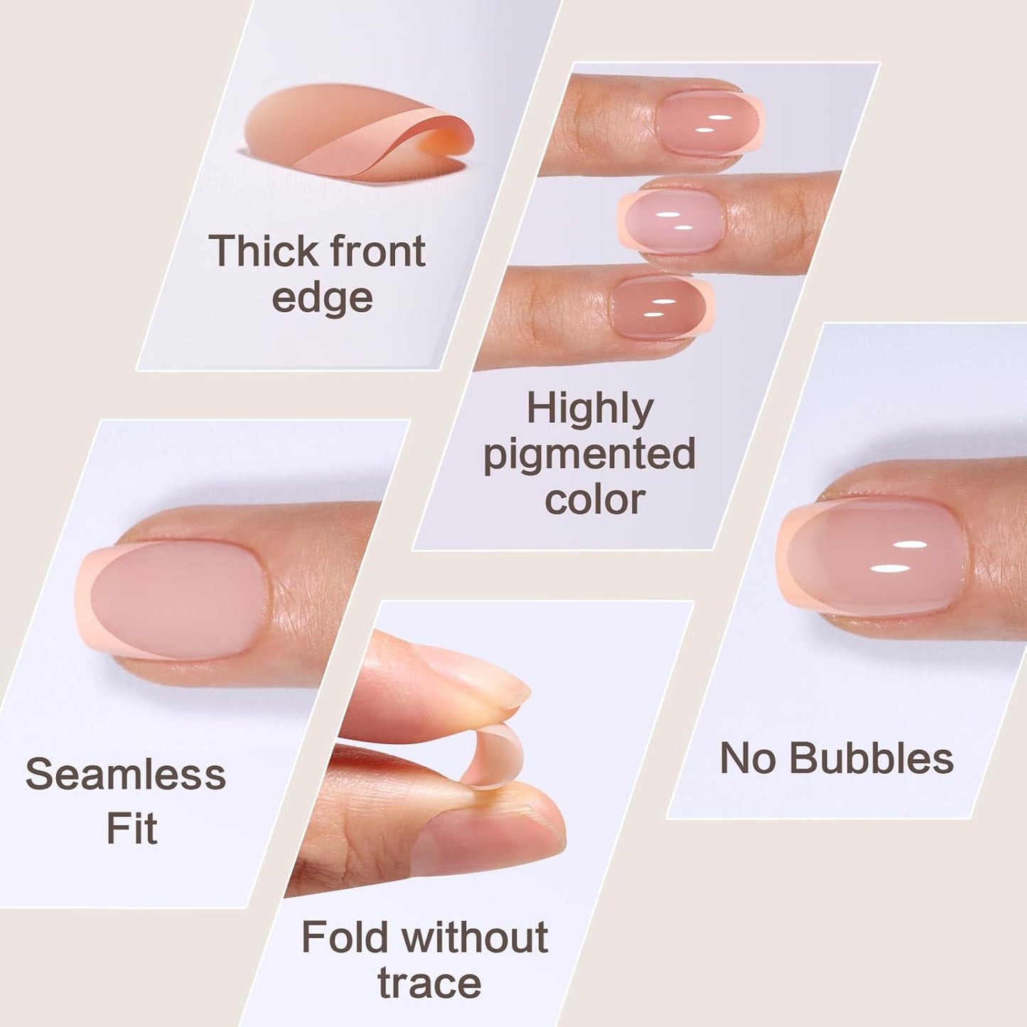 French Tip Press on Nails, 160PCS Gel Nail Tips with 5 Strips, 16 Sizes Pre-applied Primer Classic French Fake Nails, No Need to File, Long Square Pink, DIY Nails Art Design Gifts for Women