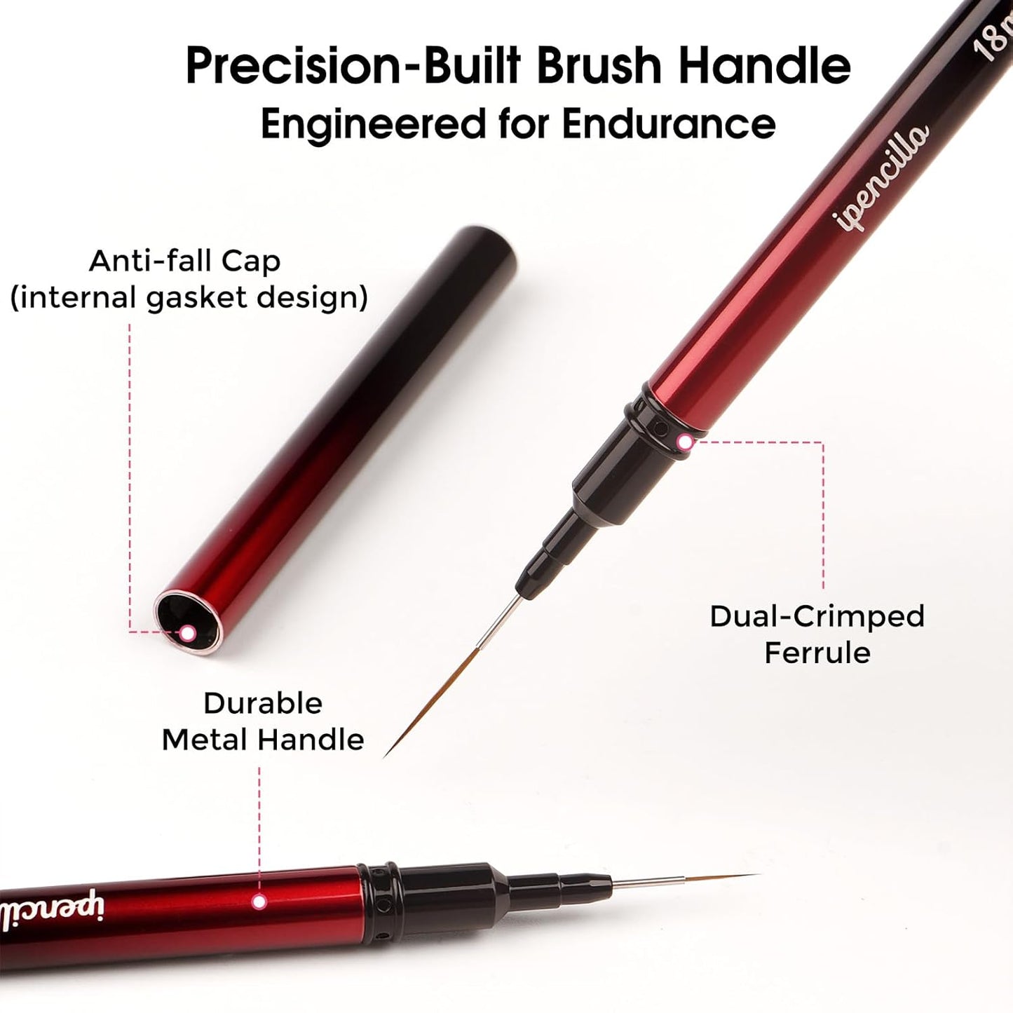 Nail Art Brushes, 6 Pcs Nail Liner Brushes for Nails, Nail Brushes for Nail Art Lines, Details, Edge and Plaid, Nail Art Brushes with Cap, Thin Liner Brushes Sizes 6/9/12/15/18/25 mm, Black