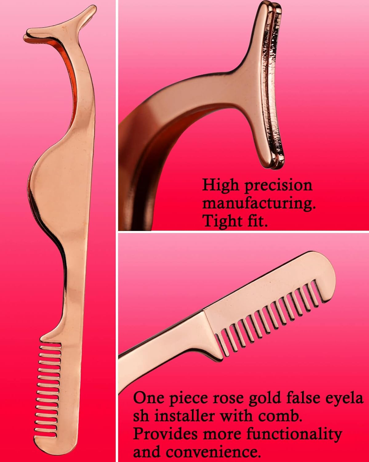 Eyelash Curlers with Comb and Eyelash Applicator Tweezers with Comb IMMER LIEBEN Press for 10 Seconds to Naturally Curl Your Lashes Rose Gold