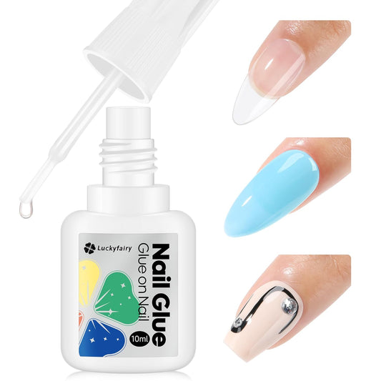 Super Strong Nail Glue 10ML for Press On Nails - No UV Light Needed, Brush On Bond for Acrylic Tips, Long Lasting Professional 0.33oz