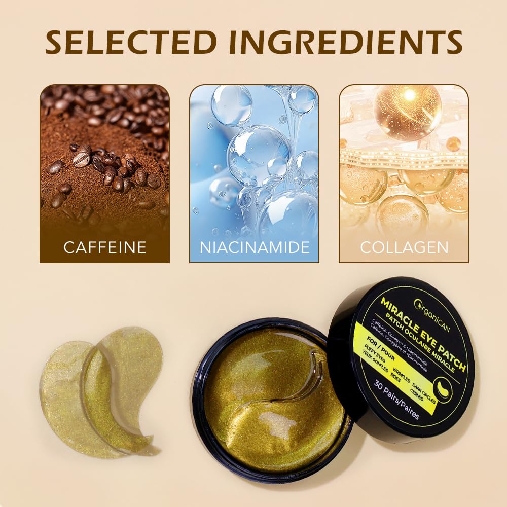 Under Eye Mask with Caffeine, Collagen, Niacinamide (60 Patches), Eye Pads for Puffy, Tired Eyes, Dark Circles