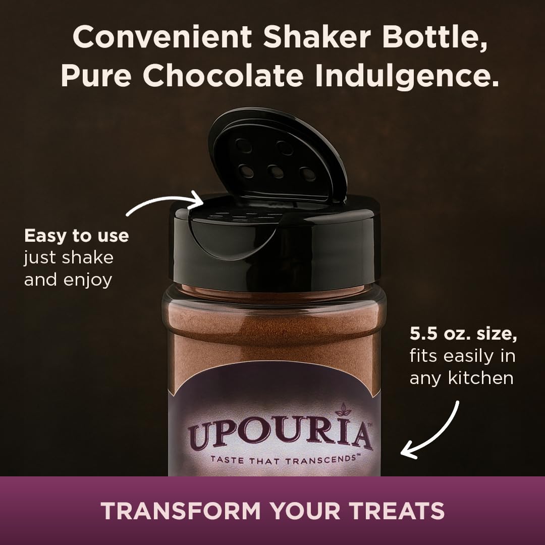 Upouria Chocolate Flavored Shakable Topping for Coffee, Lattes, Desserts, Gourmet Cocoa Taste, 5.5oz