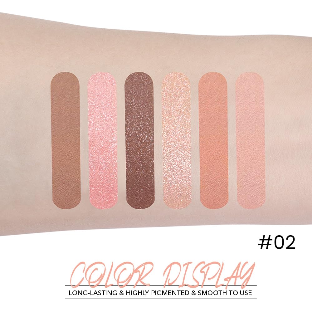 6-Color Nude Champange Brown Matte & Shimmer Eyeshadow Palette with Mirror – Highly Pigmented, Long-Lasting Eye Makeup for Artists & Creative Looks (02#)