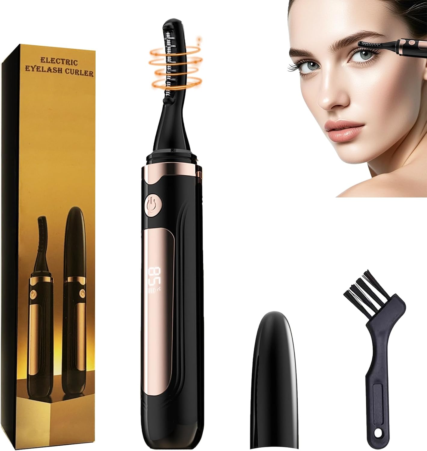 Heated Eyelash Curler-USB Rechargeable Electric Eyelash Curler- Eyelash Curlers Heated 4 Temperature Modes Fast Heat Up Within 3s - 24 Hours Long Lasting- with Led Display for Women Girls(Black)