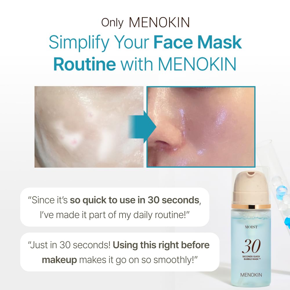 MENOKIN 30 Seconds Quick Bubble Mask [MOIST] - [Hyaluronic Acid] in Micro-bubbles, 8 Types for 96% Moisture Improvement, Deep Hydration, Niacinamide, Korean Skin Care Essential, 70 Uses, 3.21 fl.oz
