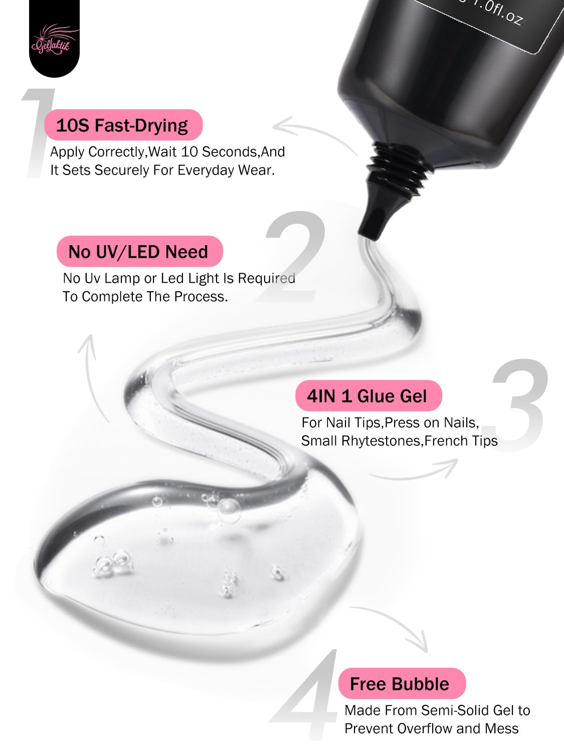 30ML Strong Nail Glue for Press On Nail Tips, Glue Gel for False Nails Fake Acrylic Nail, Upgraded Quick Drying, No Lamp Needed, Long Lasting