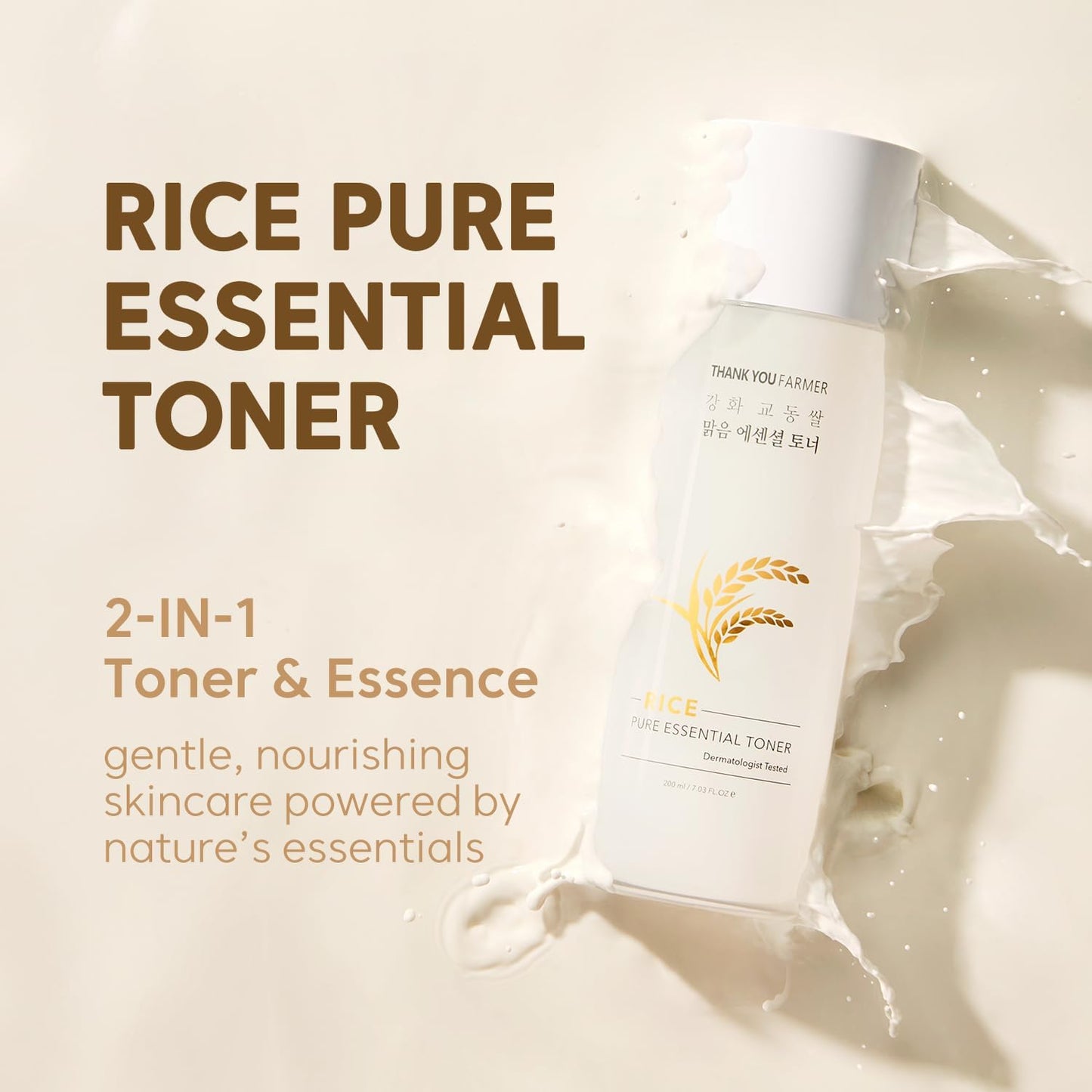 THANKYOU FARMER Rice Pure Toner – Hydrating K-Beauty Face Milk with Niacinamide & Centella – Vegan Korean Skincare for Men & Women, All Ages – Natural Toner for Dry, Sensitive Skin (7.03 oz)