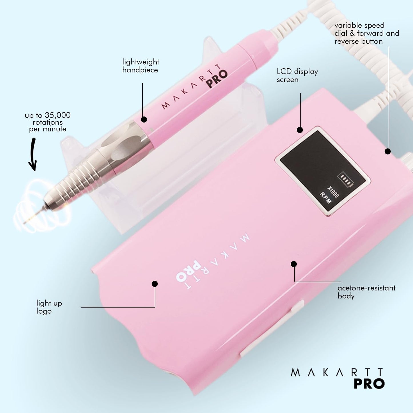 LuxuriaPro 35000 RPM Professional Nail Drill - 85W Brushless Motor | High Torque | Quiet & Vibration-Free | Portable, Rechargeable & Cordless Nail Drill for Technicians - Luxe Black