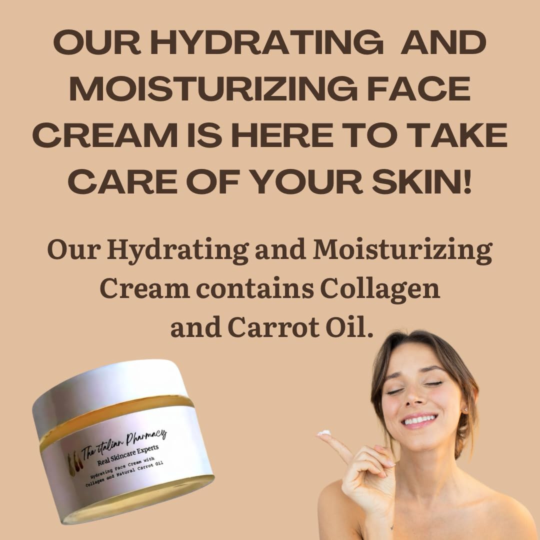 Hydrating Face Cream with Carrot Oil & Collagen – Anti-Aging Face Moisturizer for Glowing Skin – Deep Hydration & Wrinkle Reduction – Lightweight Daily Day & Night Cream