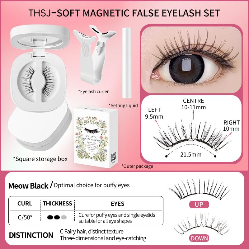 Lumentes Magnetic Eyelashes, Lumentes Magnetic Eyelashes with Applicator, Reusable No Glue Lashes, Natural Look Soft Comfortable Magnetic Lashes, Easy to Wear and Remove (Meow Black)