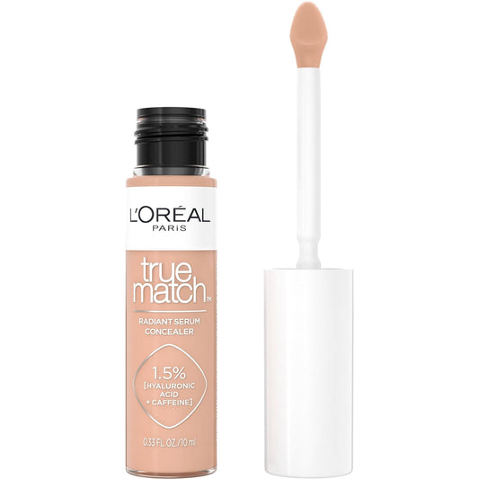 L’Oréal Paris True Match Radiant Serum Concealer, Brightening Under Eye Concealer Make Up with 1.5% Hyaluronic Acid and Caffeine, N6.5, 0.33 Oz