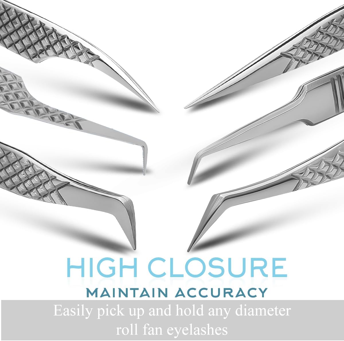 SIVOTE Eyelash Extension Tweezers Fiber Tips Japanese Steel, Set of 6 – Curved, Dolphin, 90° 45° Volume Boot & Slight Curved Tweezer – Professional Lash Tweezers for Lash Extensions Silver