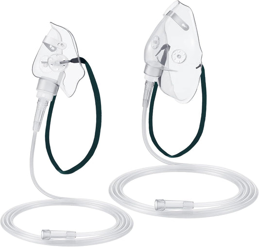 Geiserailie 2 PCS M/L Oxygen Mask with 6.6 Ft Tubing and Adjustable Elastic Strap, Adult Oxygen Mask with Tubing, Transparent Masks for Face Adult