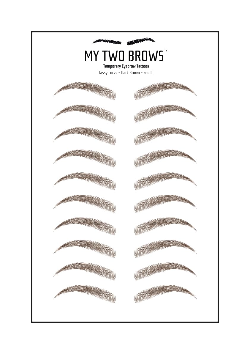 (10 pairs) Dark Brown Temporary Eyebrow Tattoo - Small Size - Waterproof & Smudgeproof - Classy Curve Style Eyebrow Stickers - Sheet Lasts up to 30 Days - Won't Work on Existing Brows