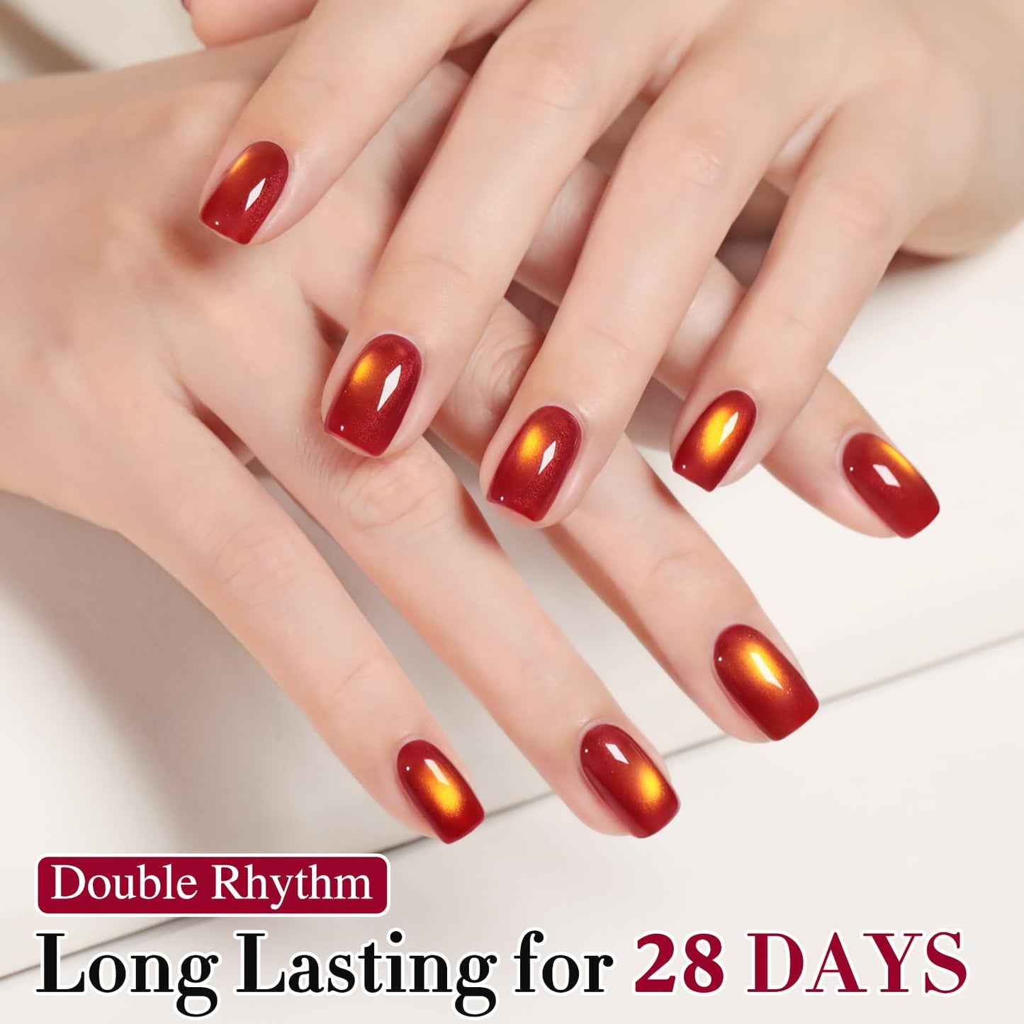 Double Rhythm 0.5 OZ Cat Eye Gel Polish with Magnet 15ML Holographic Glitter Shimmer Translucent Jelly Color Magnetic Nail Polish Salon DIY at Home (Sunny Blood Red-MC1253)