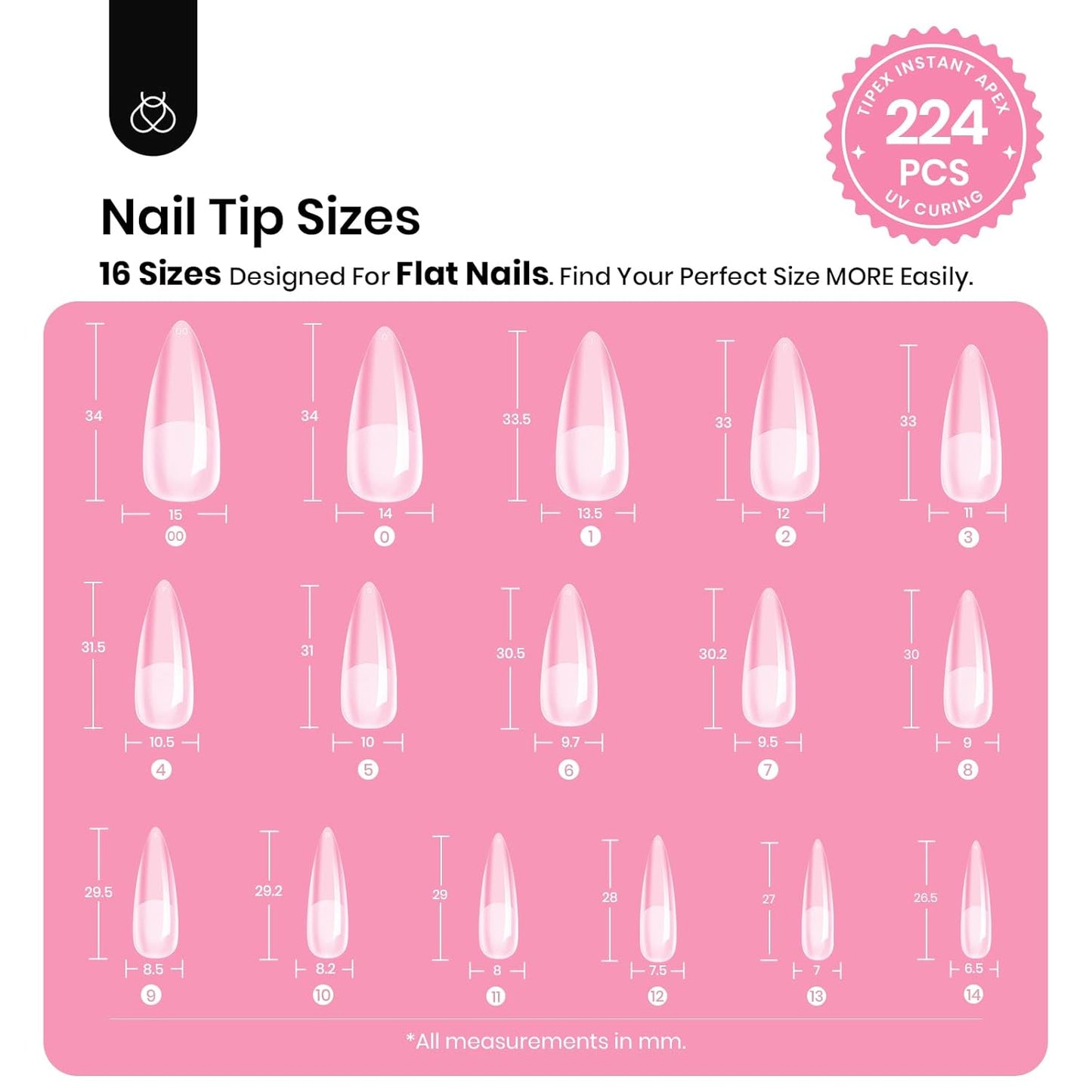 Beetles Tipex Instant Apex Nail Tips Kit Halloween Nails, Stiletto Long, 224pcs 16 Sizes, with Tipex UV Nail Glue Mini Nail Lamp,Pre-Building Pre-Etched Strong Thicker Acrylic Nail Tips Set