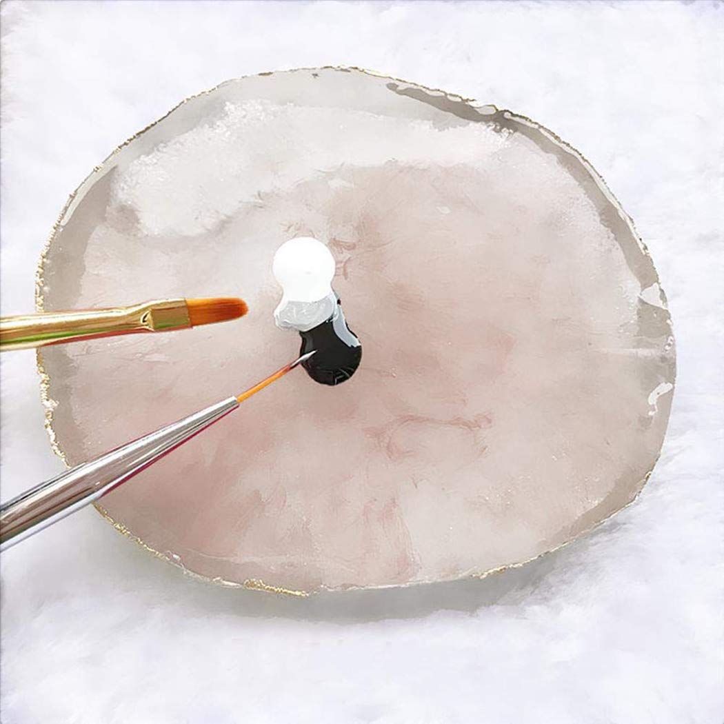 MISUD Resin Nail Art Palette, Nail Polish Drawing Color Dish Golden Edge Resin Stone Paint Drawing Color Dish Manicure Nail DIY Tool (White)