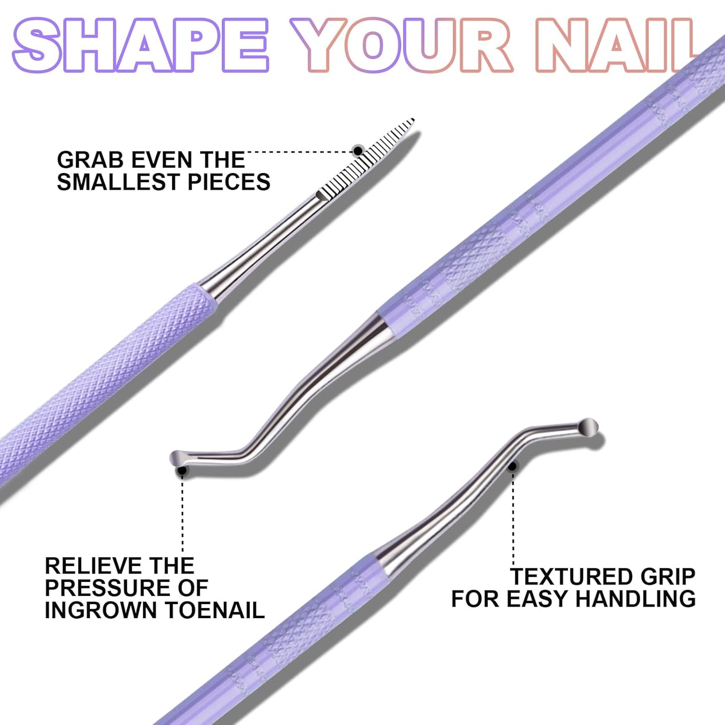 Teenitor Upgraded Ingrown Toenail File and Lifters, Pedicure Tools for Feet, Professional Ingrown Toenail Tool Ingrown Toenail Removal Kit, Purple