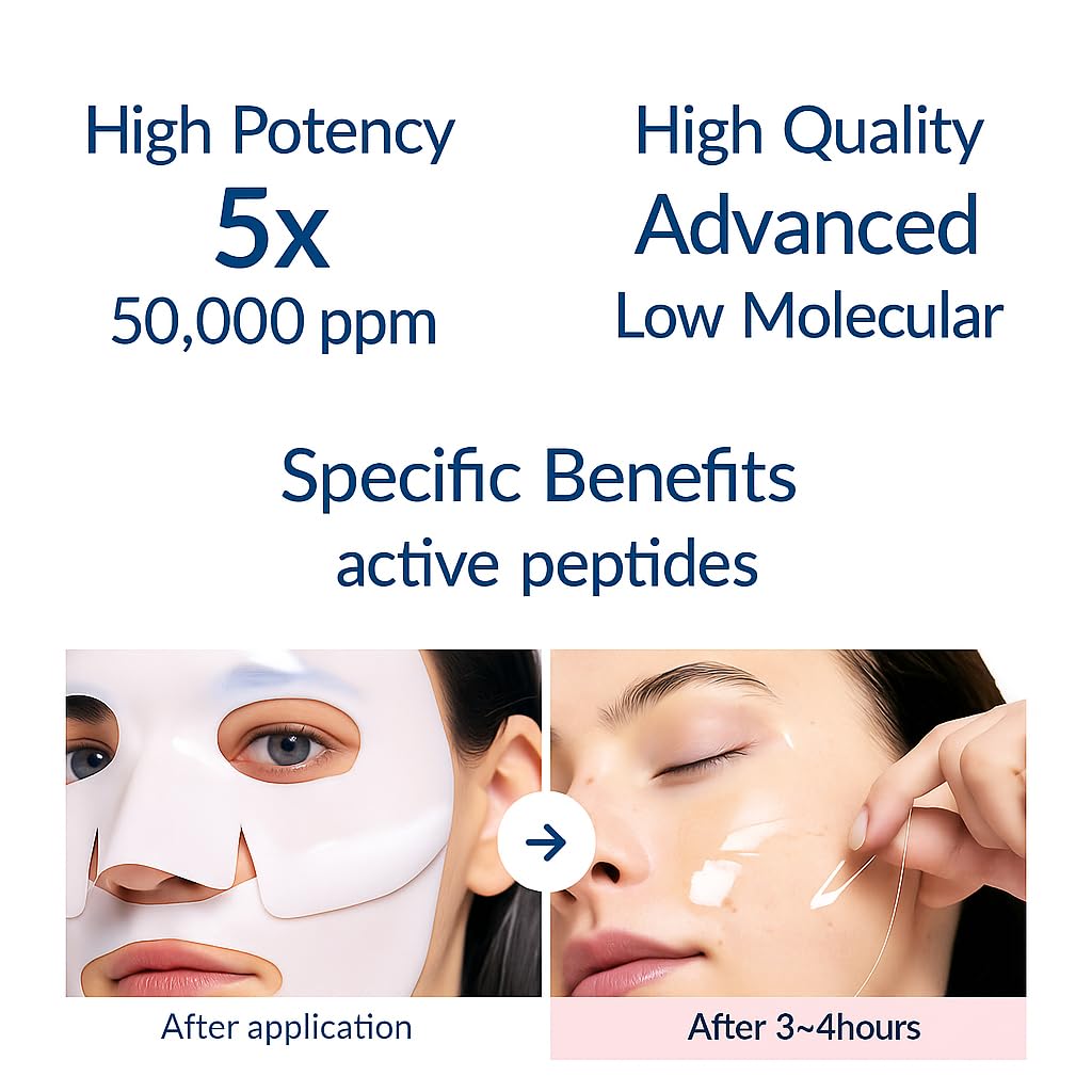 5-Pack Bio-Collagen Hydrogel Face Masks | Overnight Hydrating, Pore Perfecting & Moisturizing Sheet Masks for Women | Nourishing and Skin-Refreshing Care