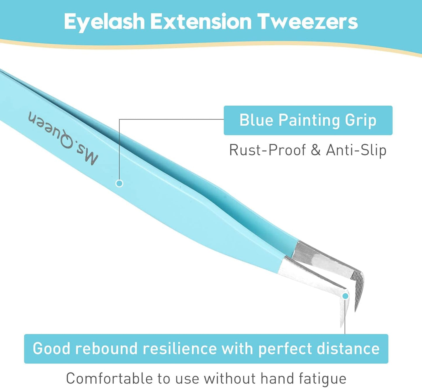 Ms.Queen Eyelash Extension Tweezers Set - Fiber Tip Isolation & 90 Degree Mega Volume Tweezers, Blue