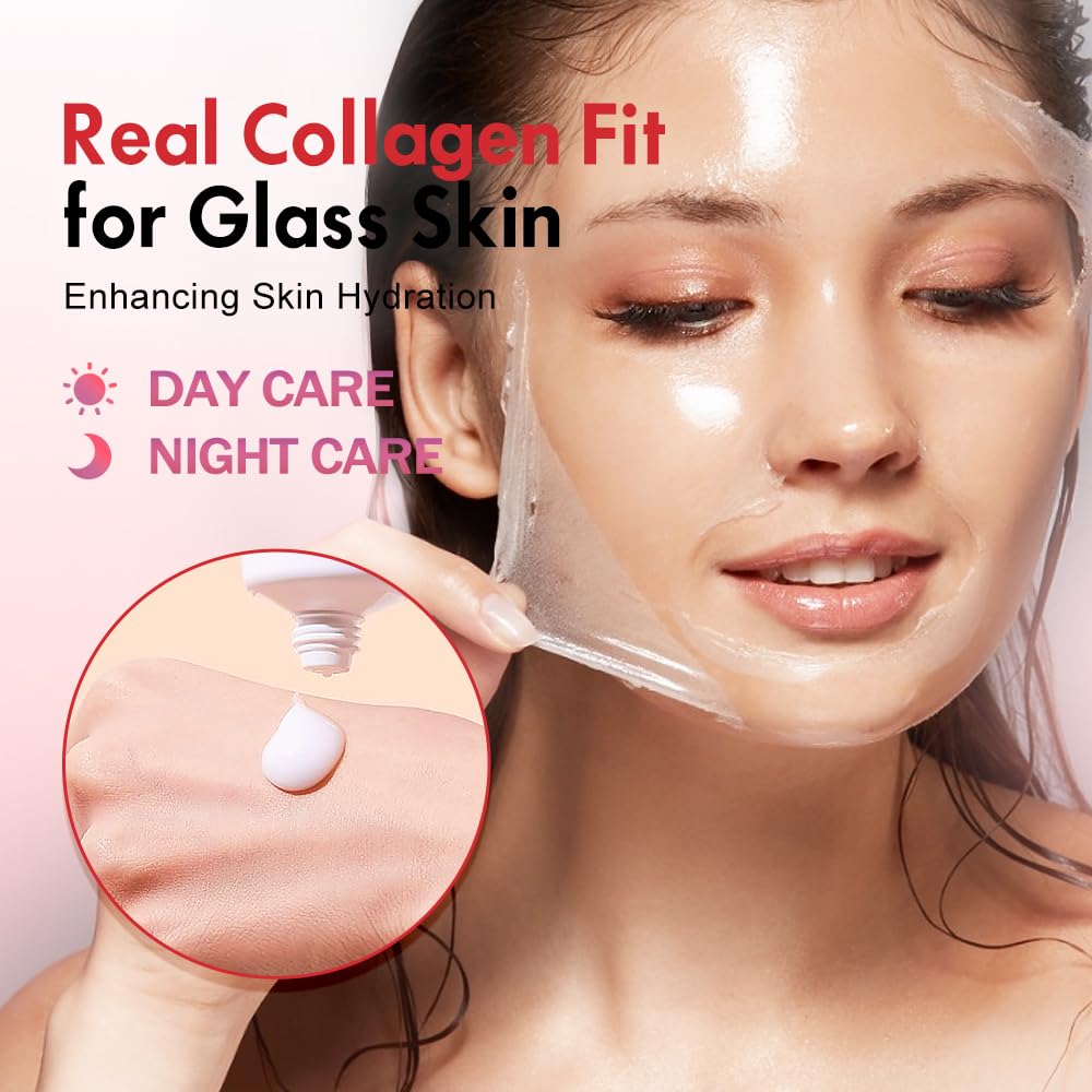 Real Collagen Peel Off Face Mask Collagen Overnight Wrapping Facial Mask,Deep Hydrating,Restores Elasticity,and Refine Pores,Hydrolyzed Collagen with 500 DA for Glass Glow Skin,1.69 fl.oz