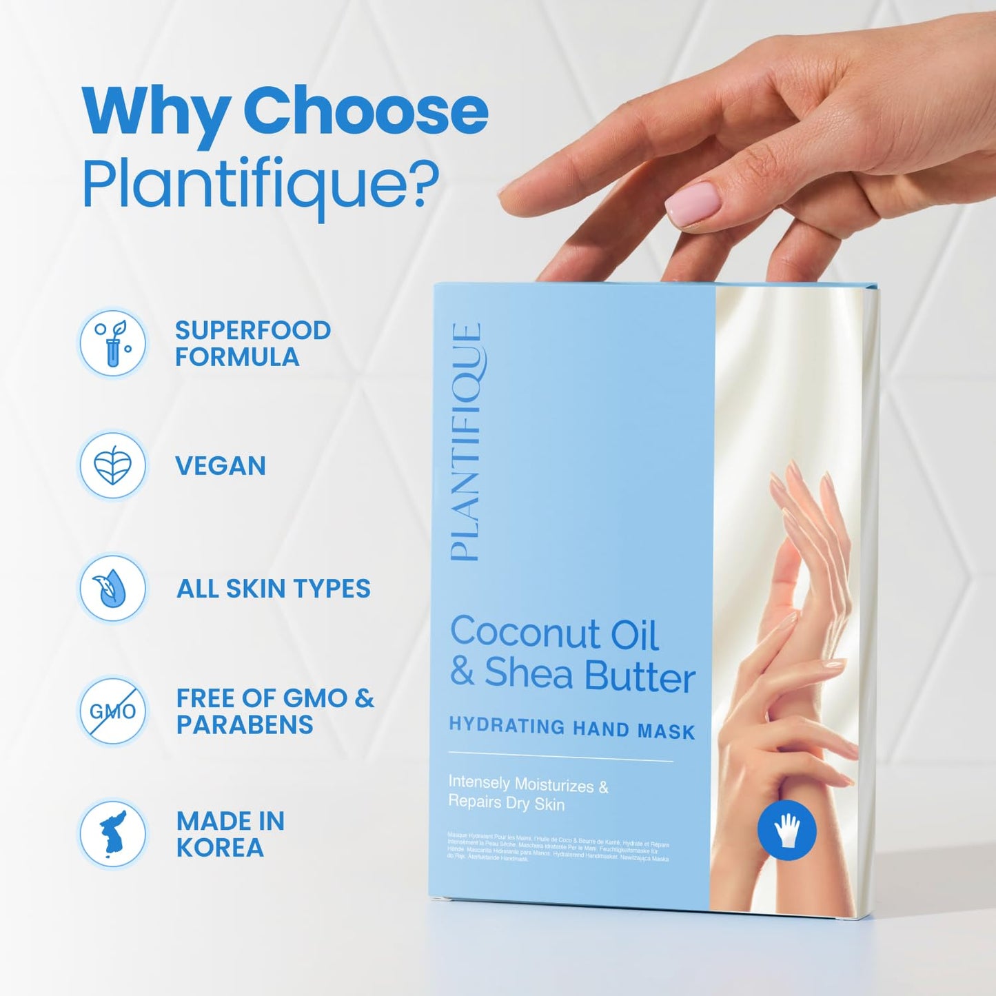 PLANTIFIQUE Hand Mask for Dry Hands – 8 Pairs Moisturizing Gloves with Shea Butter | Hyaluronic Acid & Macadamia | Korean Skincare | Vegan Spa Hand