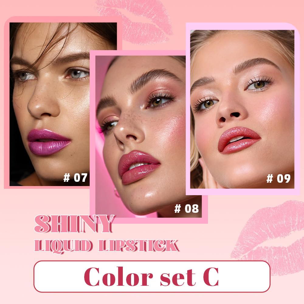 3Pcs Metallic Lipstick for Women,Lightweight Glitter Sparkling Liquid Lipsticks,Shimmer Lip Gloss Stain Long Lasting Waterproof Smudge Proof Non-Drying 24 Hour Full Coverage Lip Makeup,Vegan