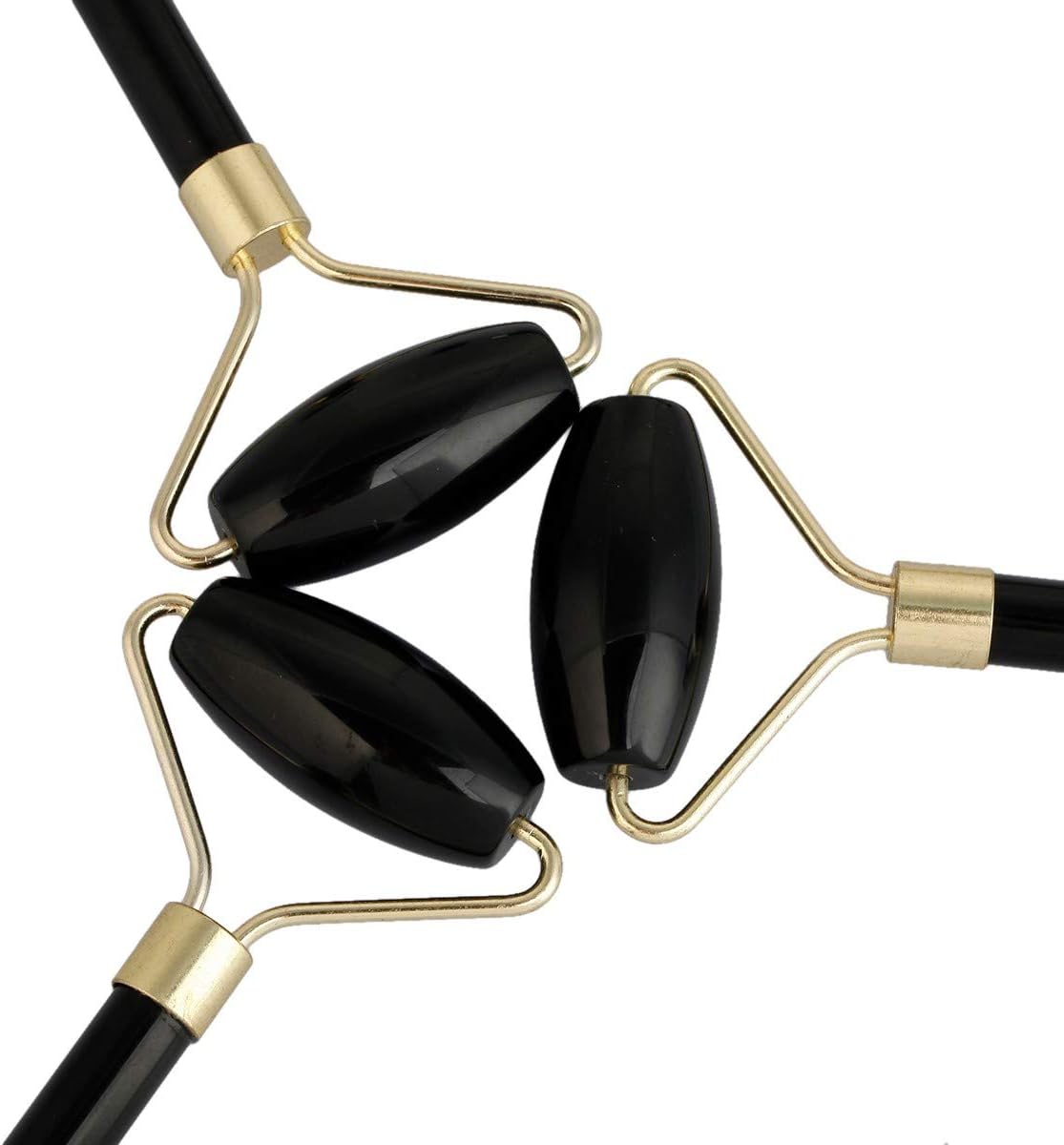 Rockcloud Natural Crystal Stone Roller Massager Double Neck Face & Neck Massage Therapy Anti-Aging Wrinkle Healing Slimming Skincare Tool,Black Obsidian