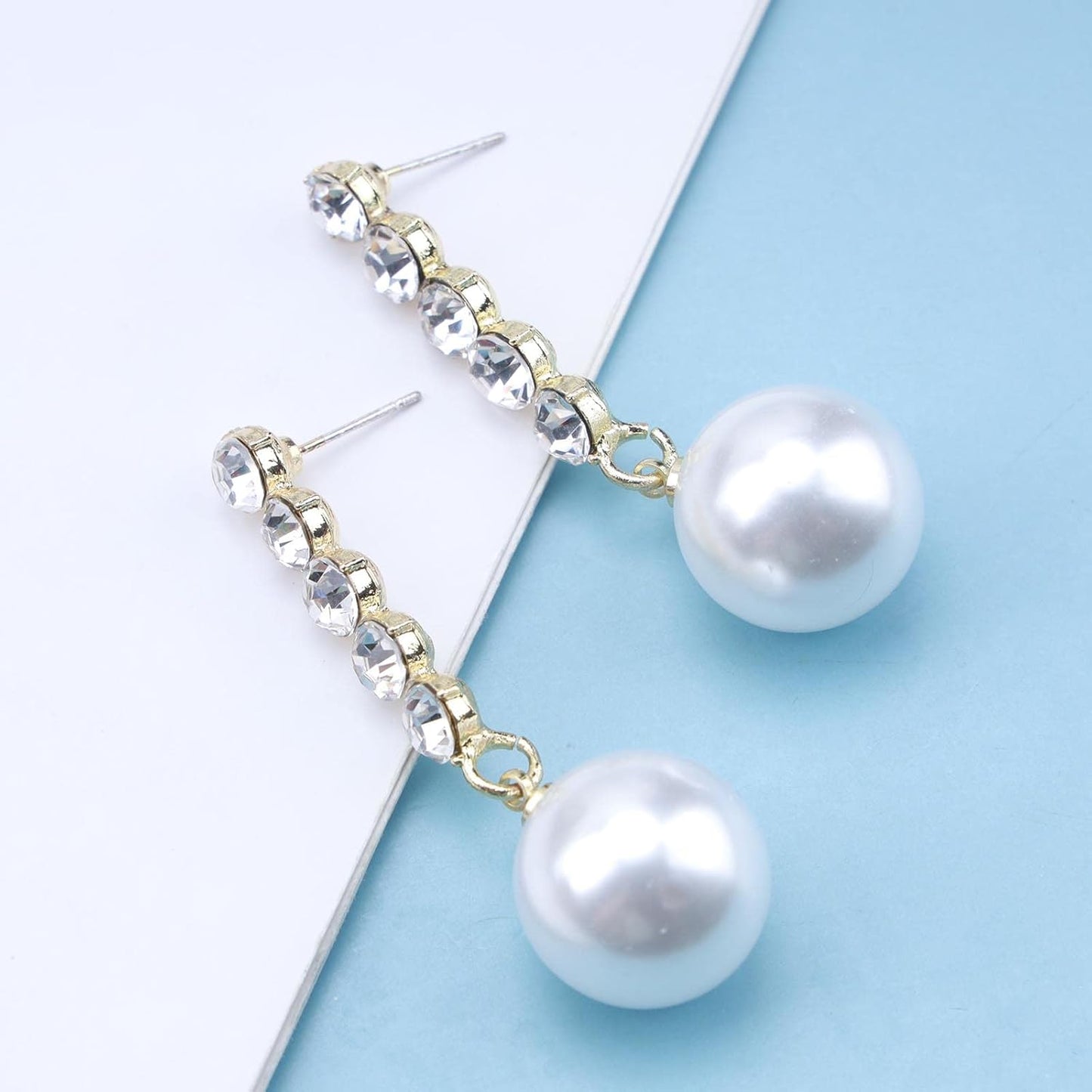 Vintage Pearl Drop Earring Gold Rhinestone Diamond Stud Earrings Cubic Crystal Earrings Wedding Pearl Earrings Jewelry for Women and Girls