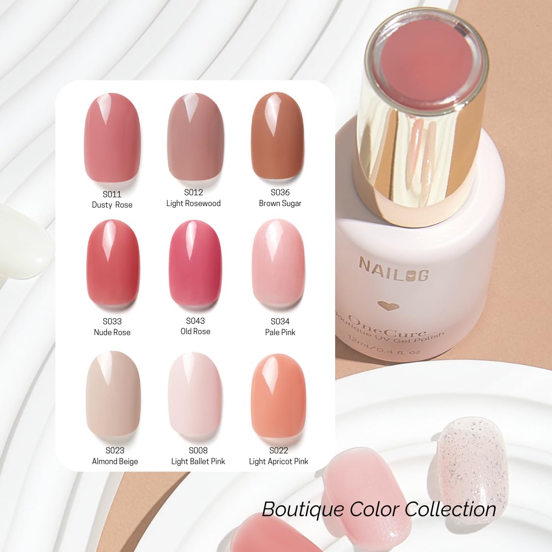 NAILOG One Step Pink Gel Nail Polish 12ml Top Coat Color Gel Base 3-In-1 Formula Soak Off UV Gel Polish for Home DIY & Gifting | Old Rose