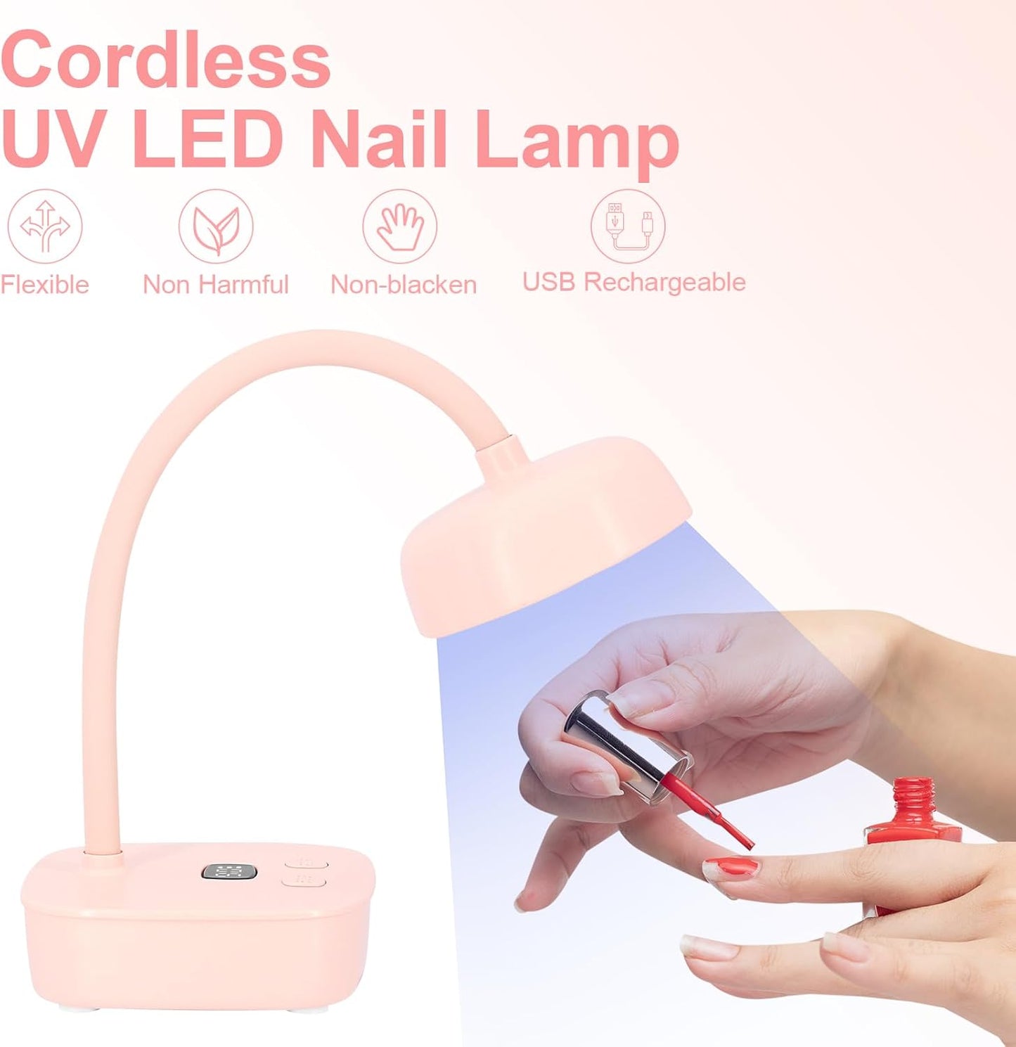 UV LED Nail Lamp,Flash Cure Nail Lamp with Auto Sensor & 2 Timers,Gooseneck UV Light for Acrylic Nails Extension Gel(Pink)