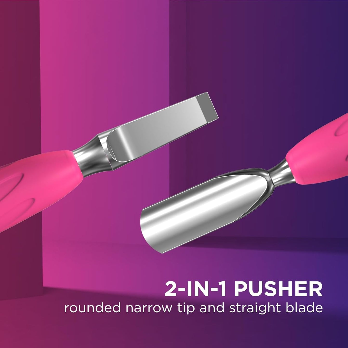 Staleks Manicure pusher Gummy with silicone handle UNIQ 10 TYPE 5 – Stainless Steel – Professional Cuticle Tool (rounded narrow pusher and straight blade)