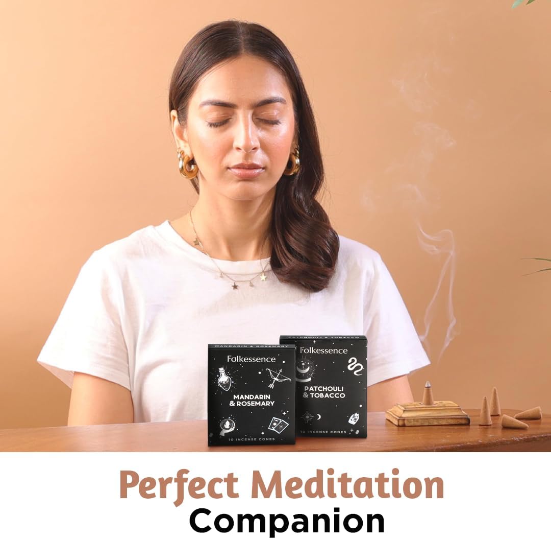 Folkulture Incense Cone Scented | Set of 2 Inscents-Cones (20 Cones) | Mandarin and Rosemary, Tobacco & Patchouli | Variety Pack Insence Cone for Relaxation and Meditation | Insenses for Home