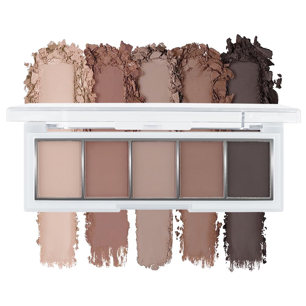 5 Colors Matte Eyeshadow Makeup Palette, 5 Natural Neutral Nude Brown Cool-Toned Nude Taupe Eyeshadow, Looks for Brown Eyes Women Finish Long Wearing Waterproof Professional Eye Makeup 06#