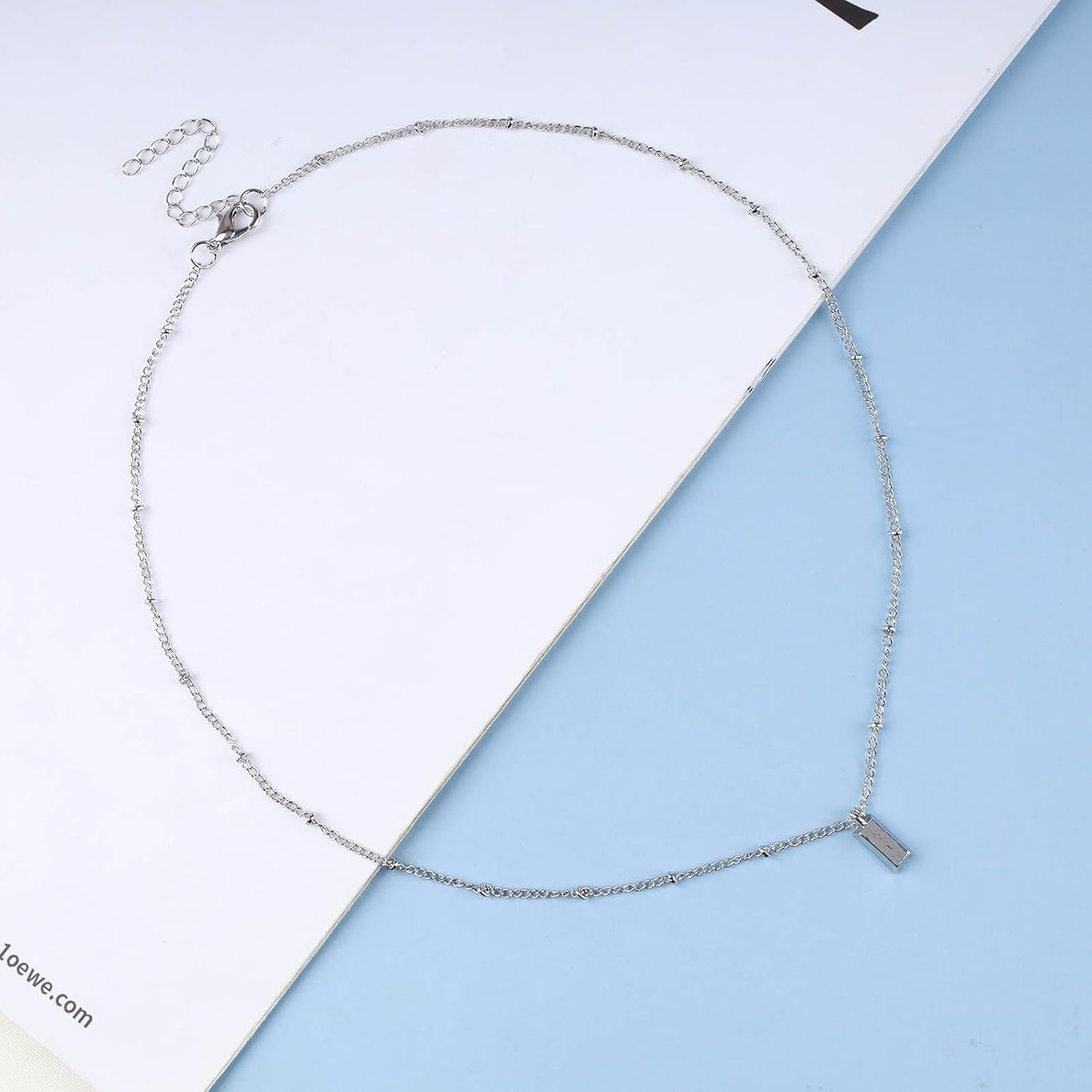 Vintage Square Pendant Necklace Polish Square Necklace Square Choker Necklace Gold Ball Chain Necklace Jewelry for Women (Gold)