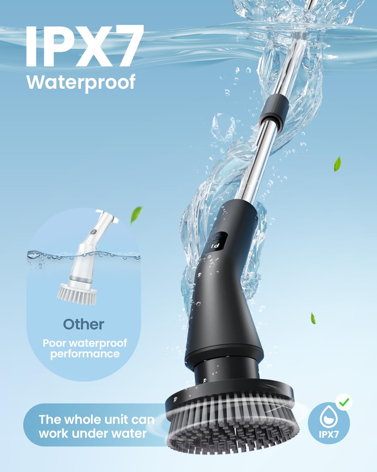 Electric Spin Scrubber, 2025 New Cordless Cleaning Brush for Home, IPX7 Waterproof Spin Scrubber with 7 Brush Heads, Adjustable Long Handle and 2 Rotating Speeds for Bathroom Tub Floor