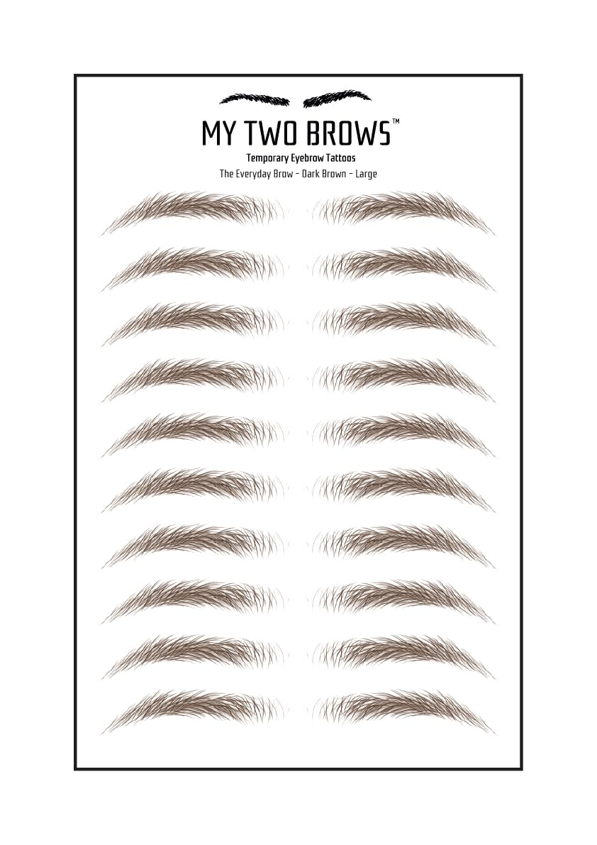 (10 pairs) Dark Brown Temporary Eyebrow Tattoo - Large Size - Waterproof & Smudgeproof - Everyday Brow Style Eyebrow Stickers - Sheet Lasts up to 30 Days - Won't Work on Existing Brows