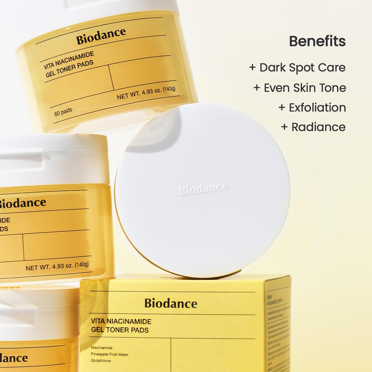 Biodance Vita Niacinamide Gel Toner Pads, Dark Spot Corrector, Evening Skin Tone, Hydrating for Sensitive Skin, Gentle Exfoliating Toner Pads, Korean Skincareㅣ4.93 fl.oz.(140g)*60Pads