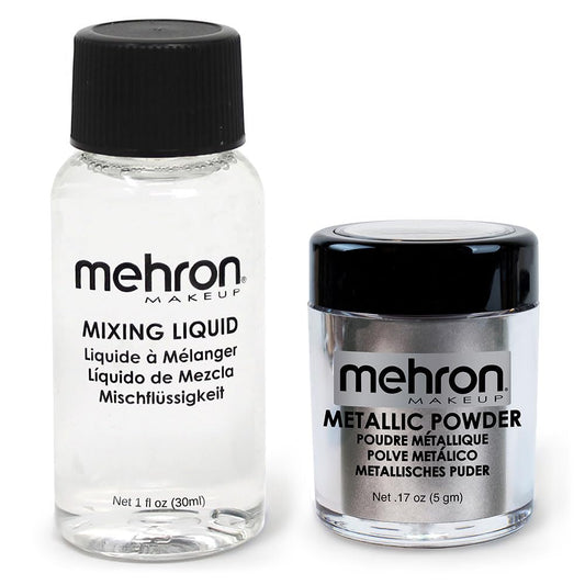 Mehron Makeup Metallic Powder (.17 oz) with Mixing Liquid (1 oz) (Silver)