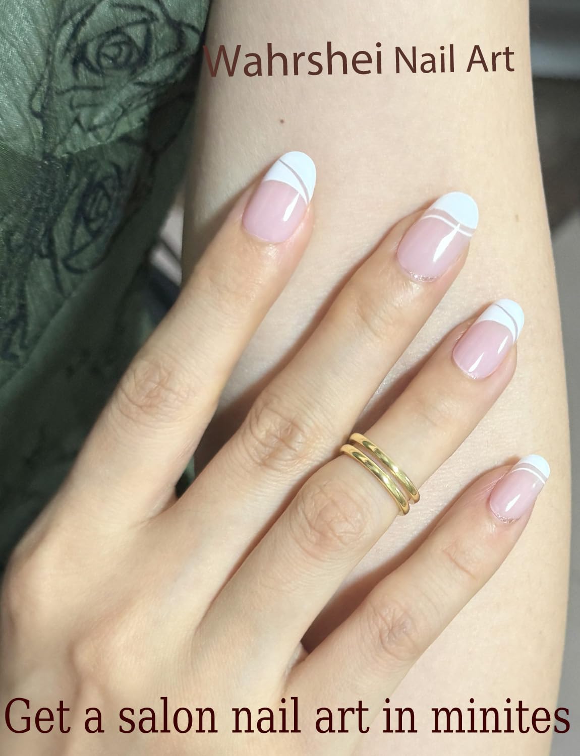 Semi Cured Gel Nail Strips, Irregular French, Glitter 20pcs Gel Nails Sticker for Home Nails DIY